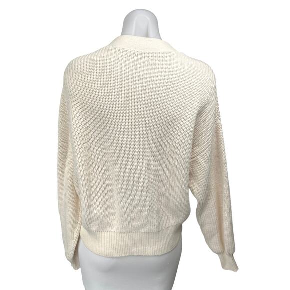 Ann Taylor LOFT Cream Ribbed Knit Long Sleeve Button Up Cardigan Sweater Top XS - Picture 2 of 4